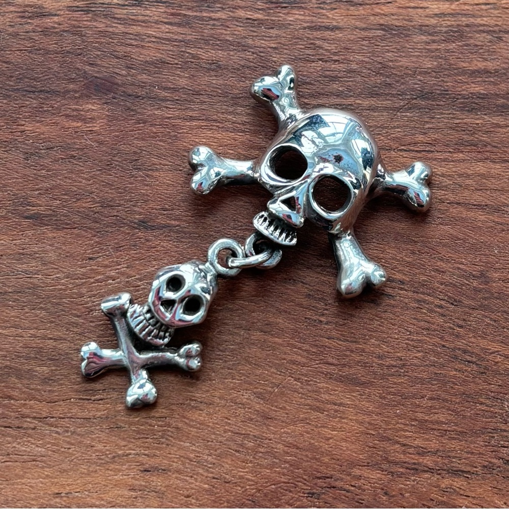 Sterling Silver Double Skull and Crossbones Pendant